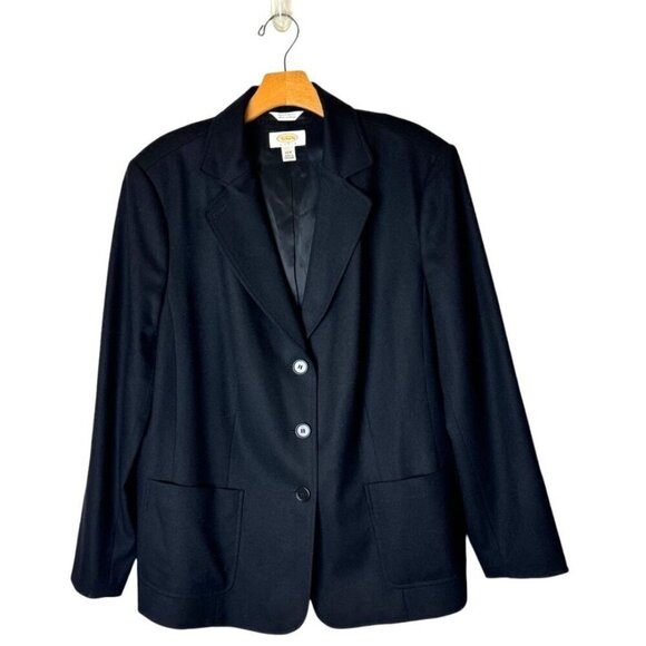 Talbots Blazer Women 14W Black Wool Single Breasted 3 Button Close Preppy Career - Picture 1 of 8
